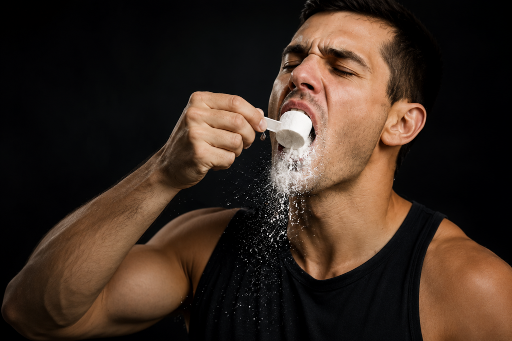 Dry Scooping: riscos da ingestão de suplementos em pó sem água